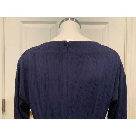 MM. Lafleur Navy Blue Crinkle Textured Boat Neck Shift Dress, Size M - Picture 8 of 10